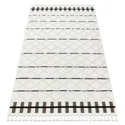 Tapis SEVILLA Y611A treillis, diamants marron / blanc Franges berbère marocain shaggy