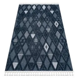Tapis SEVILLA Y499B treillis, diamants bleu Franges berbère marocain shaggy