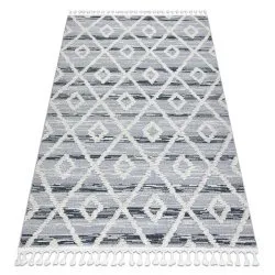 Tapis SEVILLA Z555A treillis, diamants gris / blanc Franges berbère marocain shaggy