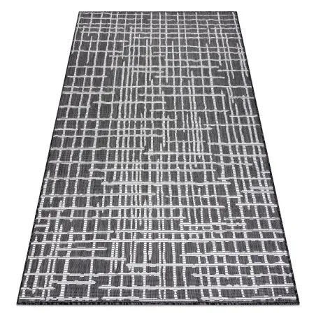 Tapis SISAL SION Trellis, Lignes 22144 tissé à plat noir / ecru