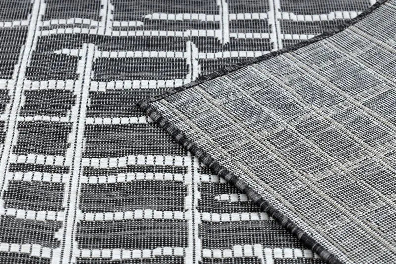 Tapis SISAL SION Trellis, Lignes 22144 tissé à plat noir / ecru