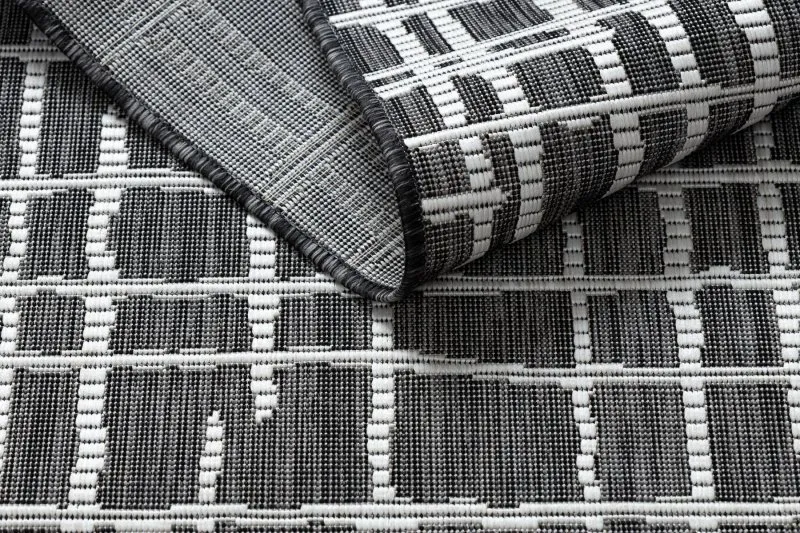 Tapis SISAL SION Trellis, Lignes 22144 tissé à plat noir / ecru