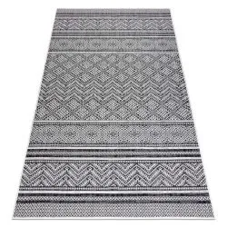 Tapis SISAL SION ZIGZAG, Diamants Boho 22168 tissé à plat noir / ecru