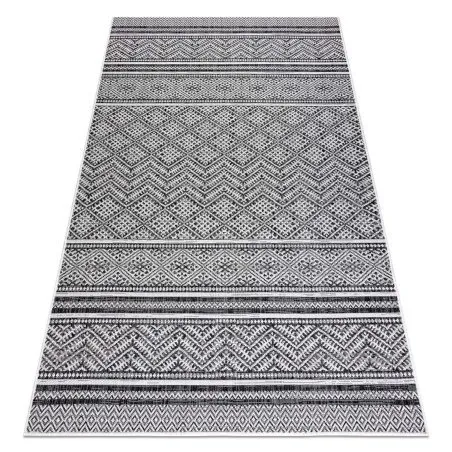 Tapis SISAL SION ZIGZAG, Diamants Boho 22168 tissé à plat noir / ecru