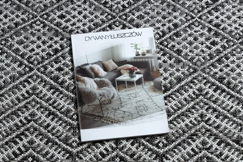 Tapis SISAL SION ZIGZAG, Diamants Boho 22168 tissé à plat noir / ecru