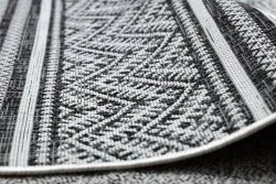 Tapis SISAL SION ZIGZAG, Diamants Boho 22168 tissé à plat noir / ecru