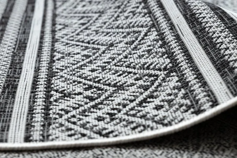 Tapis SISAL SION ZIGZAG, Diamants Boho 22168 tissé à plat noir / ecru