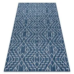 Tapis SISAL SION Géométrique, Diamants 21778 tissé à plat bleu foncé / ecru