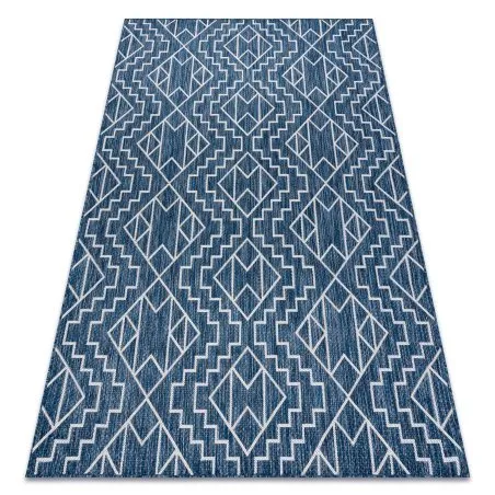 Tapis SISAL SION Géométrique, Diamants 21778 tissé à plat bleu foncé / ecru