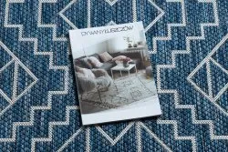 Tapis SISAL SION Géométrique, Diamants 21778 tissé à plat bleu foncé / ecru
