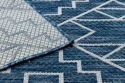 Tapis SISAL SION Géométrique, Diamants 21778 tissé à plat bleu foncé / ecru