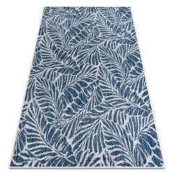 Tapis SISAL SION Feuilles 22151 tissé à plat ecru / bleu foncé
