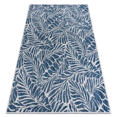 Tapis SISAL SION Feuilles 22151 tissé à plat ecru / bleu foncé