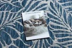 Tapis SISAL SION Feuilles 22151 tissé à plat ecru / bleu foncé