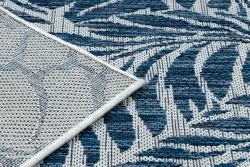 Tapis SISAL SION Feuilles 22151 tissé à plat ecru / bleu foncé