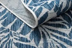 Tapis SISAL SION Feuilles 22151 tissé à plat ecru / bleu foncé