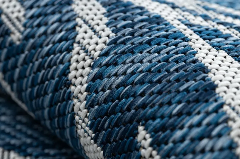 Tapis SISAL SION Feuilles 22151 tissé à plat ecru / bleu foncé