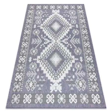 Tapis SISAL SION aztèque 3007 tissé à plat bleu / rose / ecru