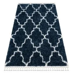 Tapis UNION 3488 Trèfle marocain Trellis bleu et crème Franges berbère marocain shaggy