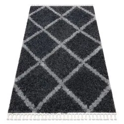 Tapis UNION 3482 Treillis gris Franges berbère marocain shaggy