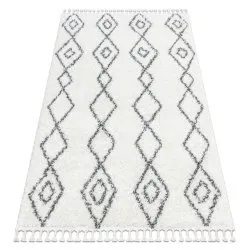 Tapis UNION 3374 Diamants, chaîne crème et gris Franges berbère marocain shaggy