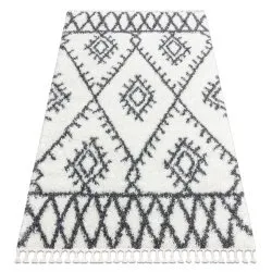 Tapis UNION 3481 Zigzag crème et gris Franges berbère marocain shaggy