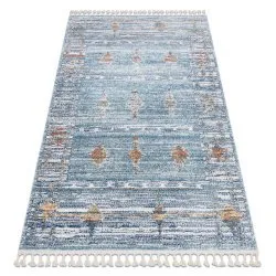 Tapis moderne BELLE BF13C bleu et beige Franges