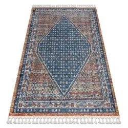 Tapis moderne BELLE BG58A bleu foncé et beige Franges