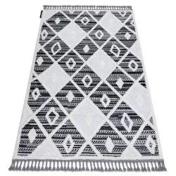 Tapis MAROC P662 Diamants noir / blanc Franges berbère marocain shaggy