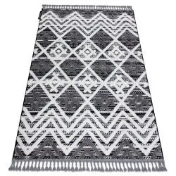 Tapis MAROC P642 Diamants, Zigzag gris / blanc Franges berbère marocain shaggy