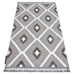 Tapis MAROC P651 Diamants gris / blanc Franges berbère marocain shaggy