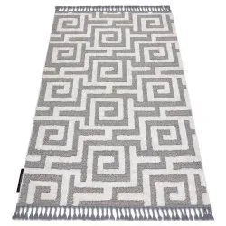 Tapis MAROC P655 labyrinthe, grec gris / blanc Franges berbère marocain shaggy