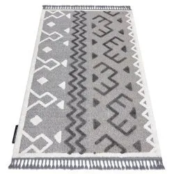 Tapis MAROC P659 Aztèque Ethnique gris Franges berbère marocain shaggy