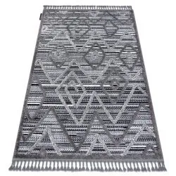 Tapis MAROC P657 Diamants, Zigzag, Ethnique noir / gris Franges berbère marocain shaggy