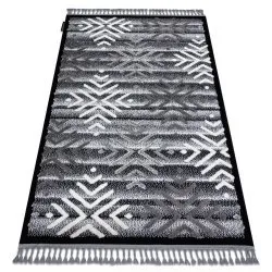 Tapis MAROC P658 Flocons de neige noir / gris Franges berbère marocain shaggy