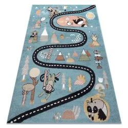 Tapis FUN Route pour enfants, rue, animaux bleu
