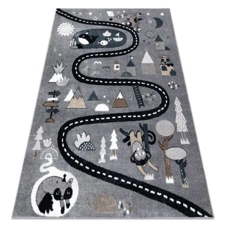 Tapis FUN Route pour enfants, rue, animaux gris