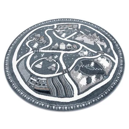 Tapis FUN Land pour enfants, le village, des rues cercle - bleu