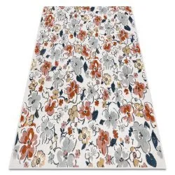 Tapis Structurel BOTANIC 65239 fleurs, tissé à plat sur balcon, terrasse - écru