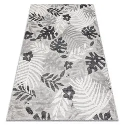 Tapis Structurel BOTANIC 65245 Feuilles de monstère tissé à plat sur balcon, terrasse - gris