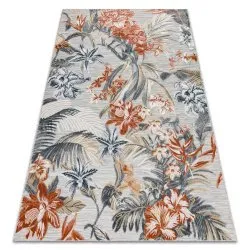 Tapis Structurel BOTANIC 65262 fleurs, tissé à plat sur balcon, terrasse - gris