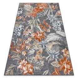 Tapis Structurel BOTANIC 65262 fleurs, tissé à plat sur balcon, terrasse - noir