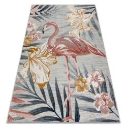 Tapis Structurel BOTANIC 65263 Flamant fleurs, feuilles tissé à plat sur balcon, terrasse - gris