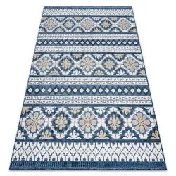 Tapis Structurel BOTANIC 65252 Boho, tissé à plat sur balcon, terrasse - bleu foncé