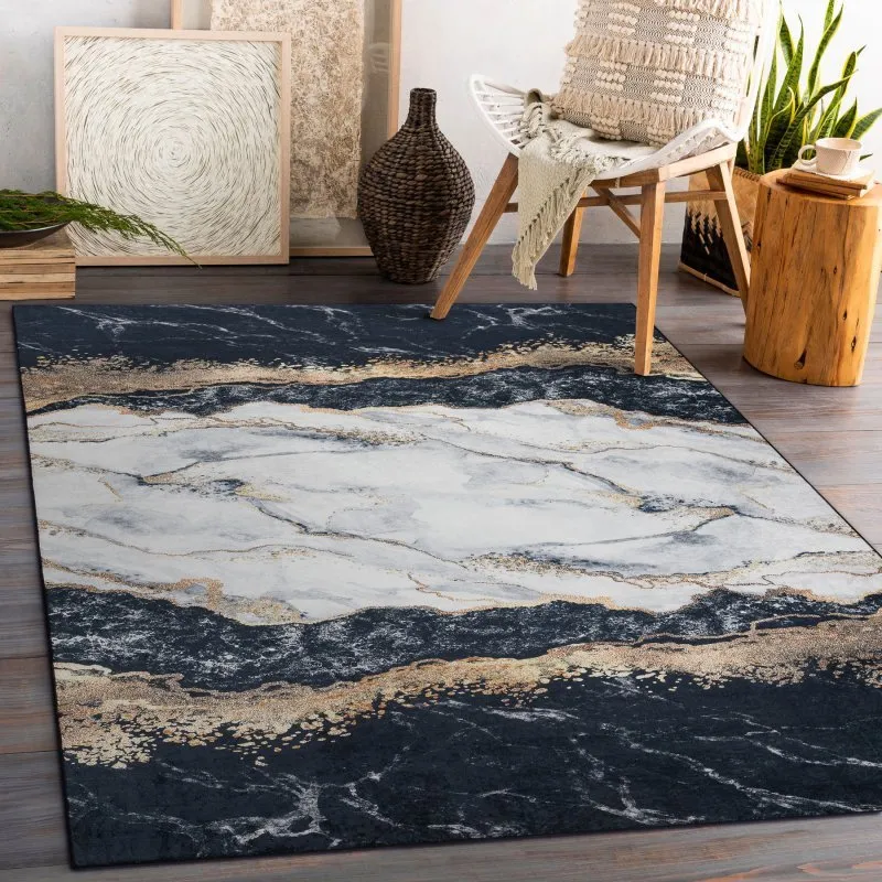 Tapis lavable ANDRE 1124 Marbre antidérapant - noir