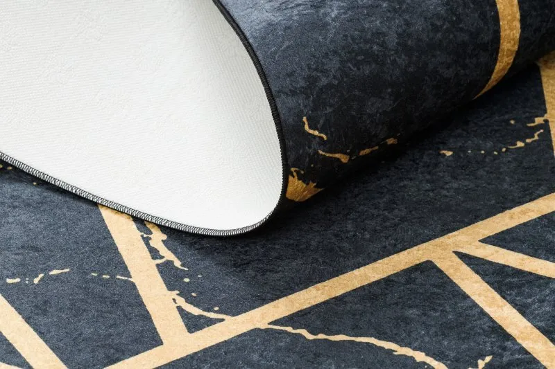 Tapis lavable ANDRE 1222 Marbre, géométrique antidérapant - noir