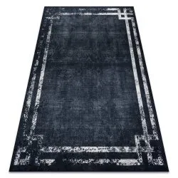Tapis lavable ANDRE 1486 marbre vintage antidérapant - noir et blanc