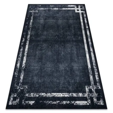 Tapis lavable ANDRE 1486 marbre vintage antidérapant - noir et blanc