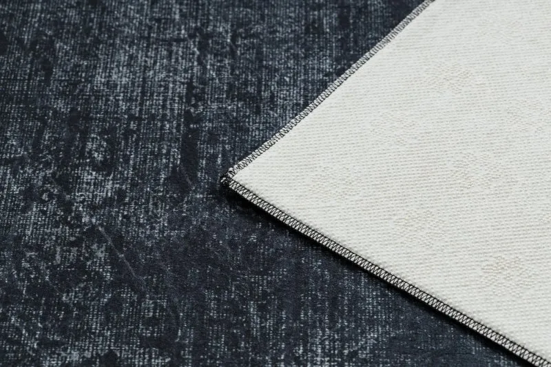 Tapis lavable ANDRE 1486 marbre vintage antidérapant - noir et blanc