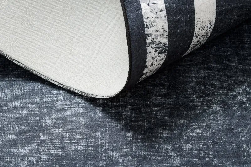 Tapis lavable ANDRE 1486 marbre vintage antidérapant - noir et blanc